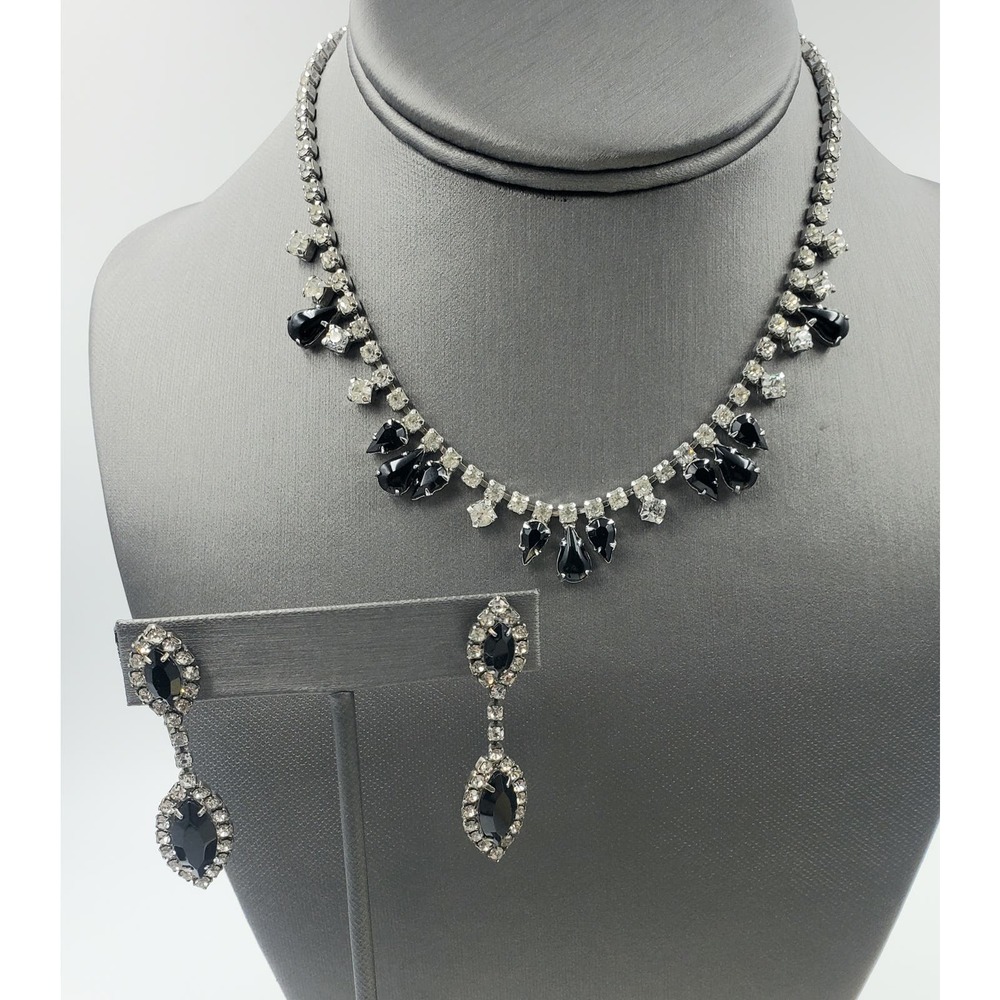 Vintage Wiesner Rhinestone Choker Necklace and Earrings Set -  Wiesner Jewelry